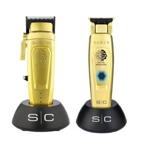 StyleCraft Saber Pro Grooming Bundle: Digital Brushless Saber II Clipper & Saber Trimmer (Gold) Holiday Gift Bundle